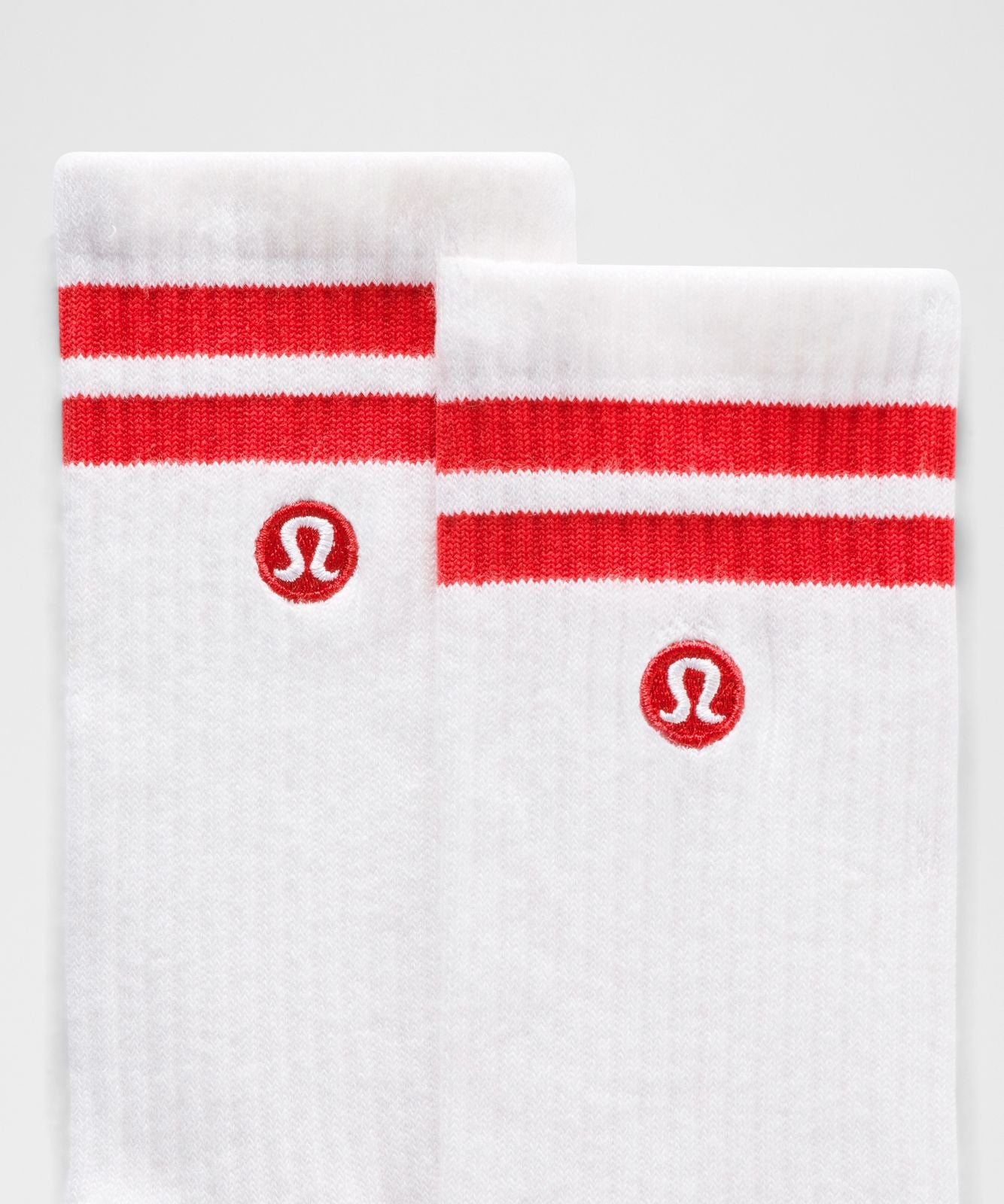 Unisex Daily Essential Crew Socks *Stripe White/Lululemon Red
