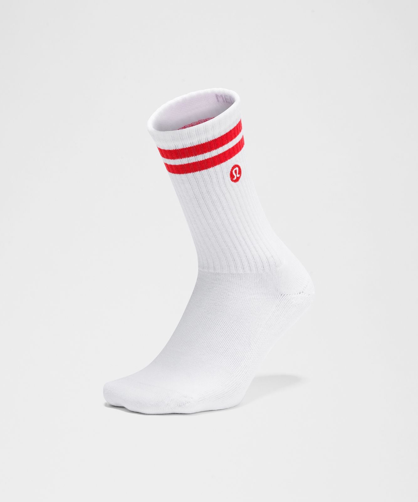 Unisex Daily Essential Crew Socks *Stripe White/Lululemon Red