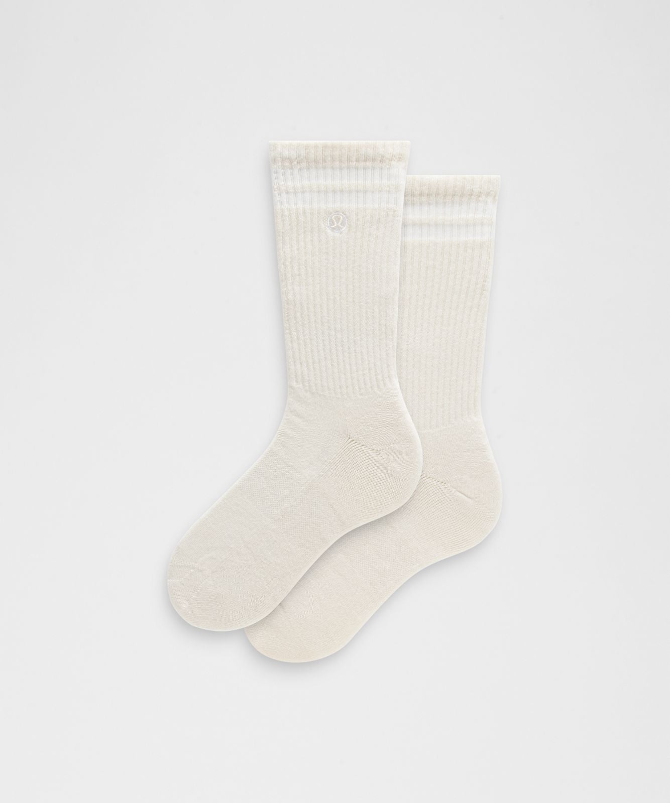 Unisex Daily Essential Crew Socks *Stripe Light Ivory/White