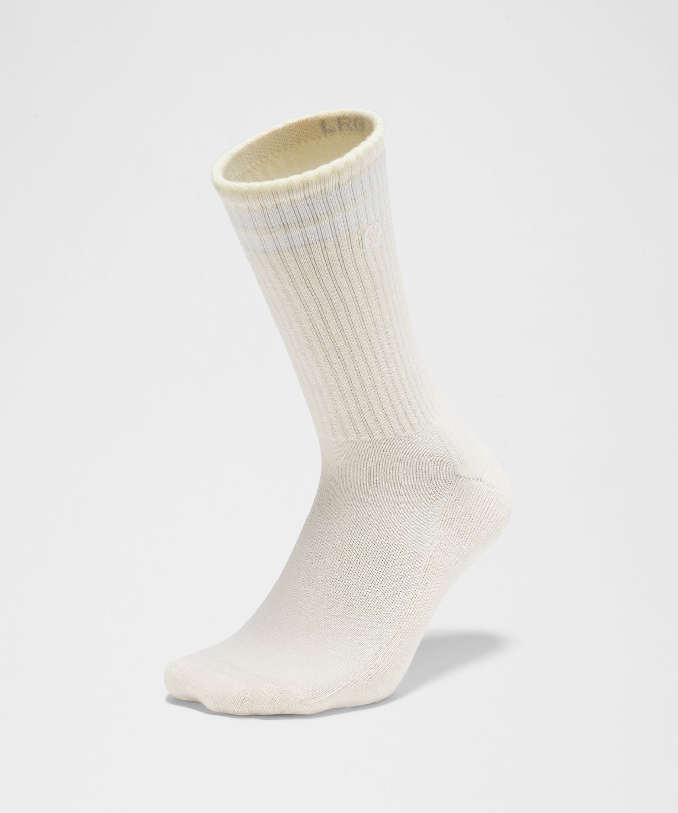 Unisex Daily Essential Crew Socks *Stripe Light Ivory/White