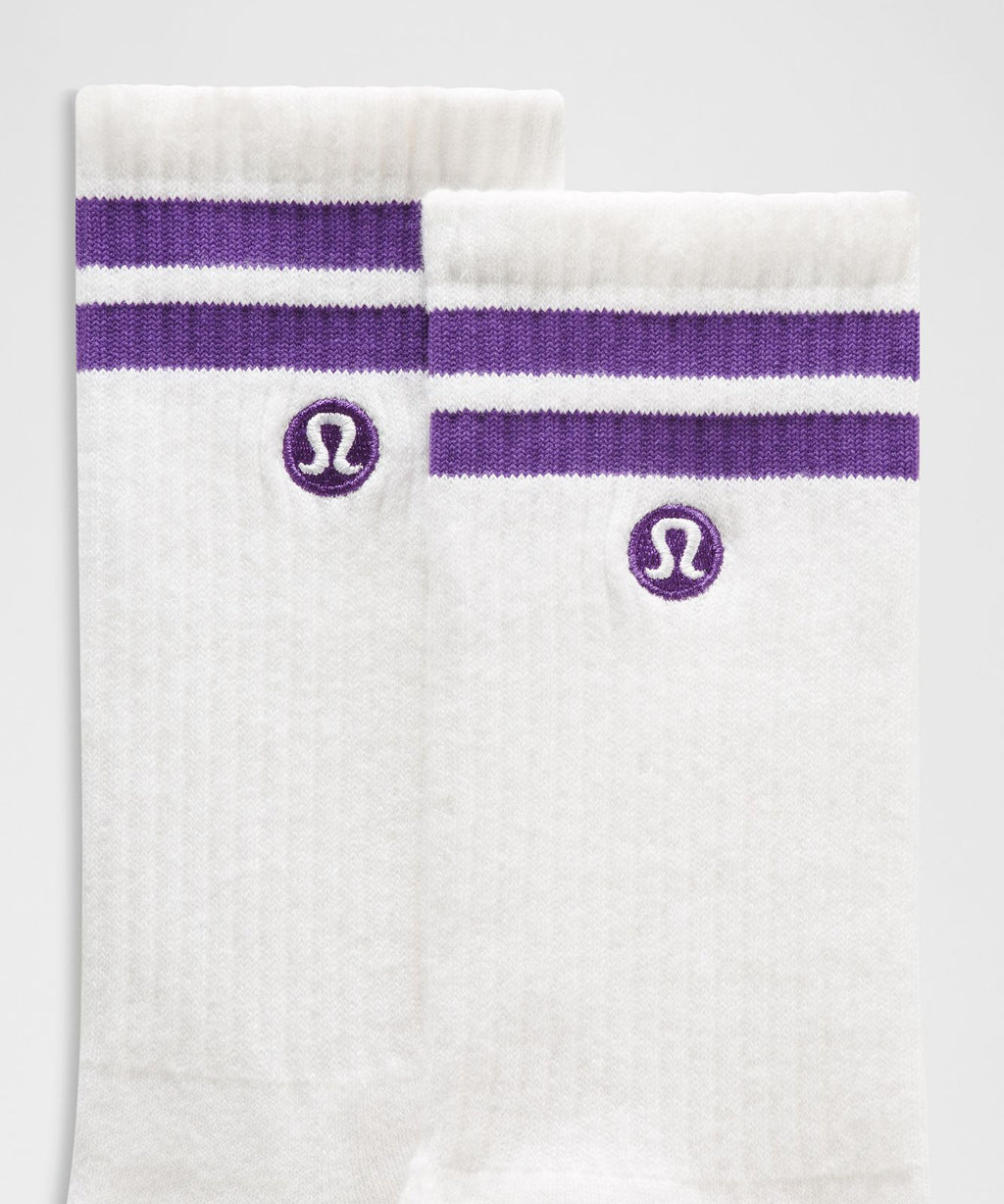 Unisex Daily Essential Crew Socks *Stripe White/College Purple