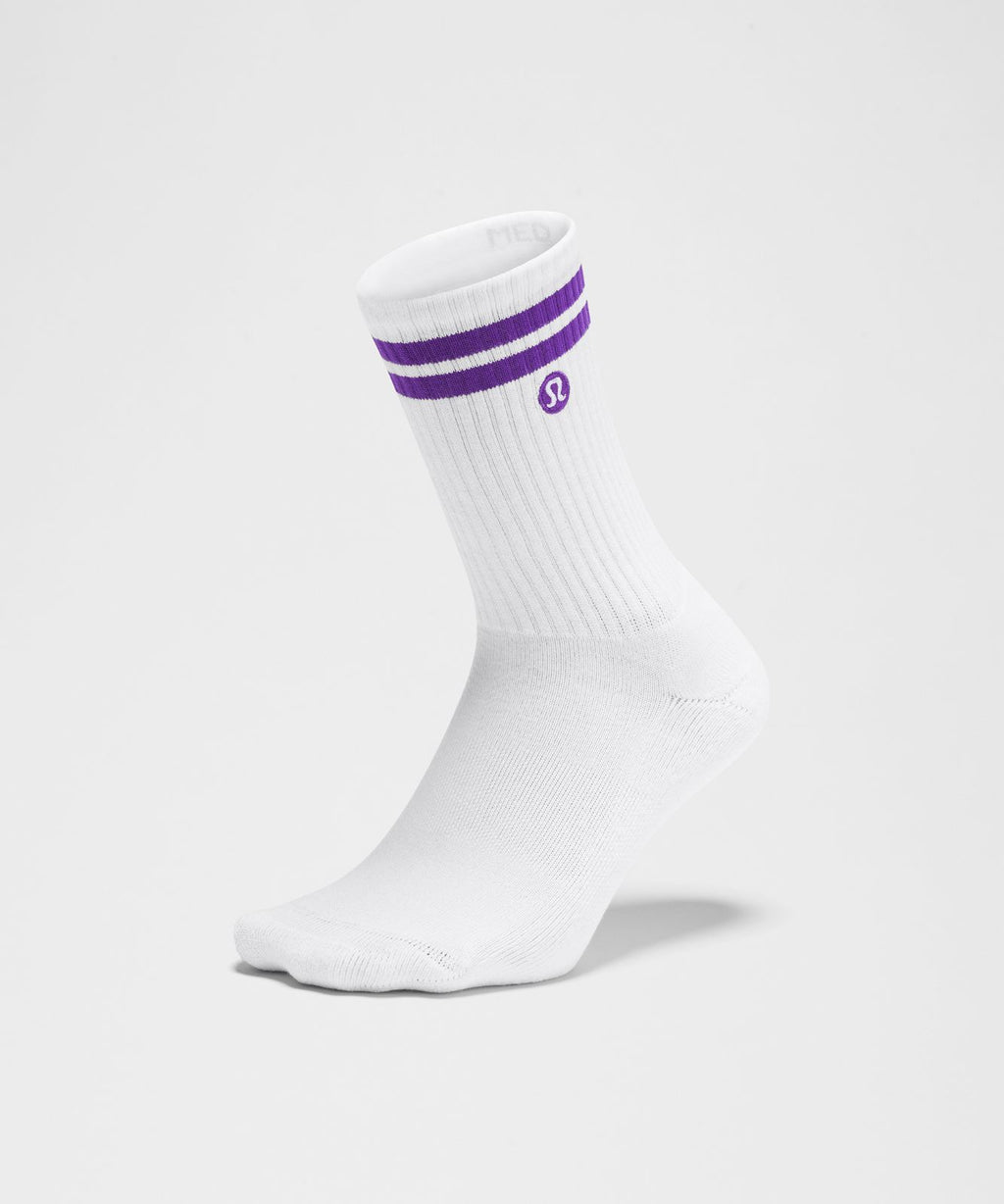 Unisex Daily Essential Crew Socks *Stripe White/College Purple