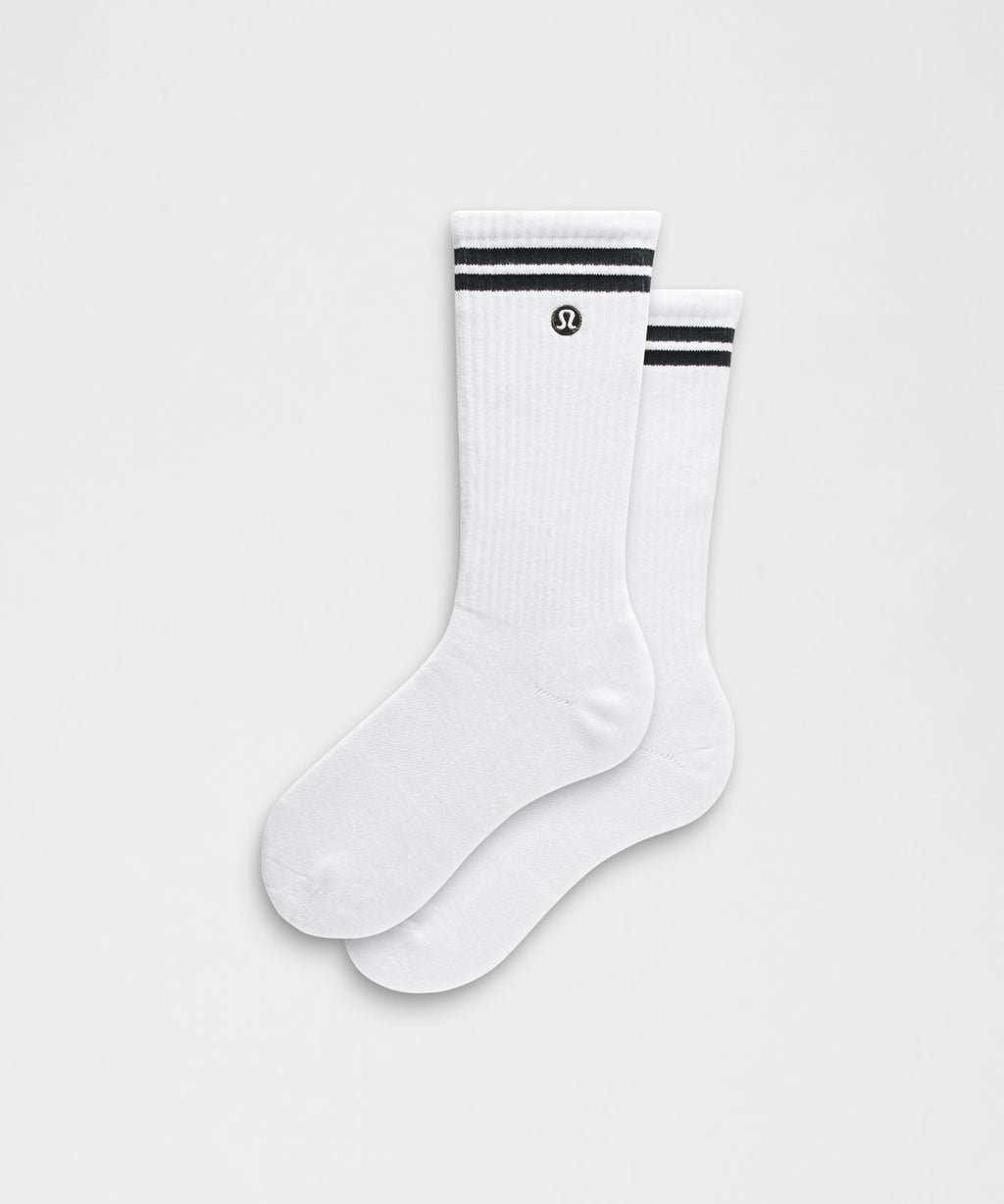 Unisex Daily Essential Crew Socks *Stripe White/Rainforest Green