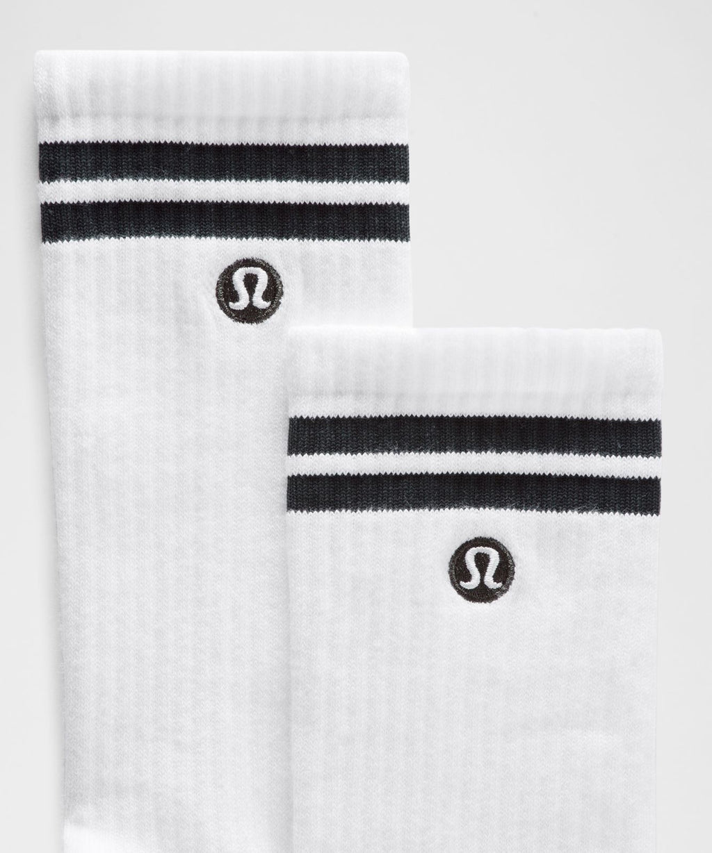 Unisex Daily Essential Crew Socks *Stripe White/Rainforest Green