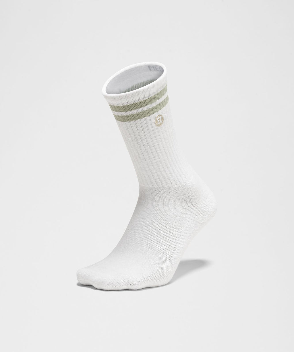 Unisex Daily Essential Crew Socks *Stripe White/Fog Green