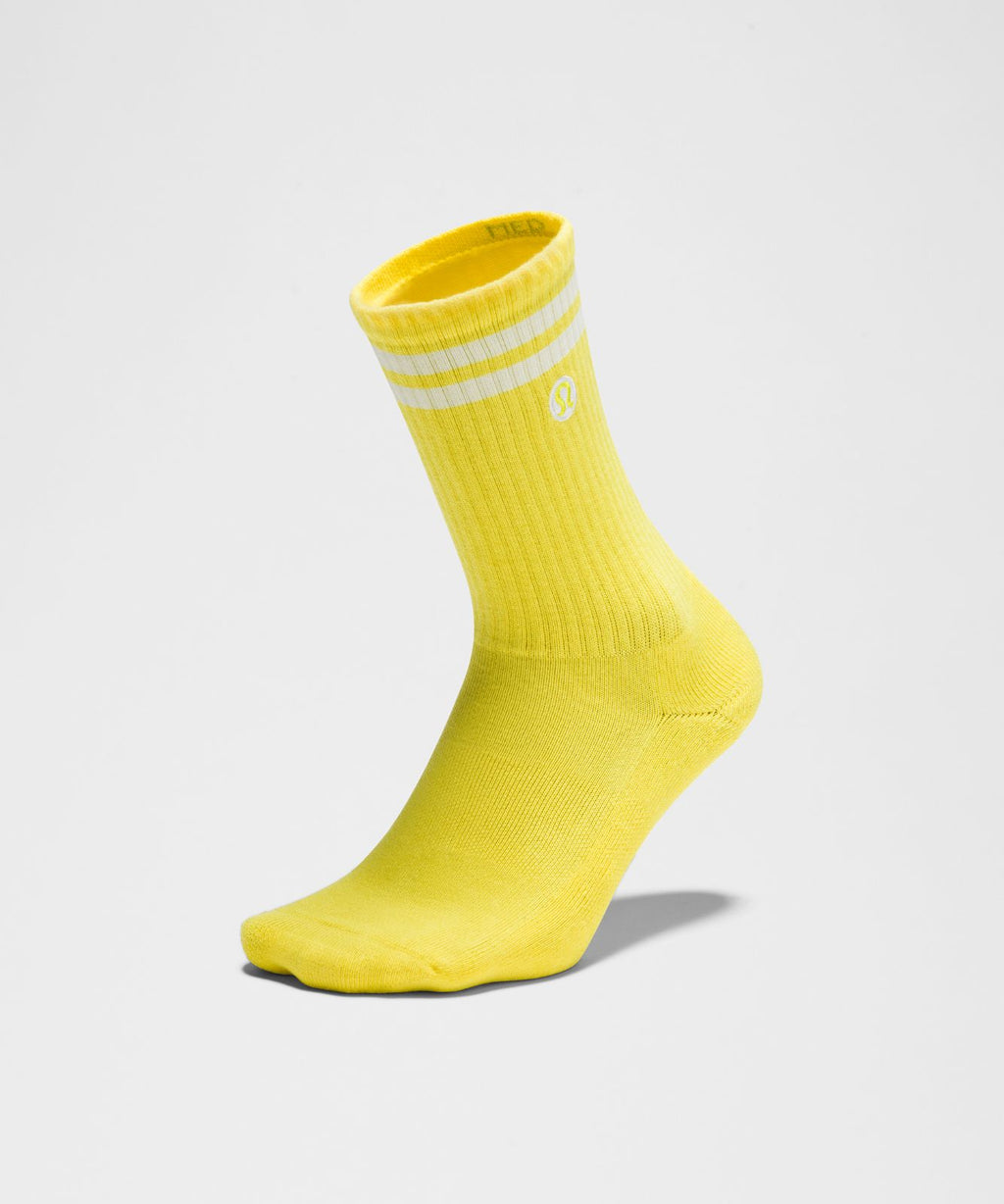 Unisex Daily Essential Crew Socks *Stripe Daisy Glow/White