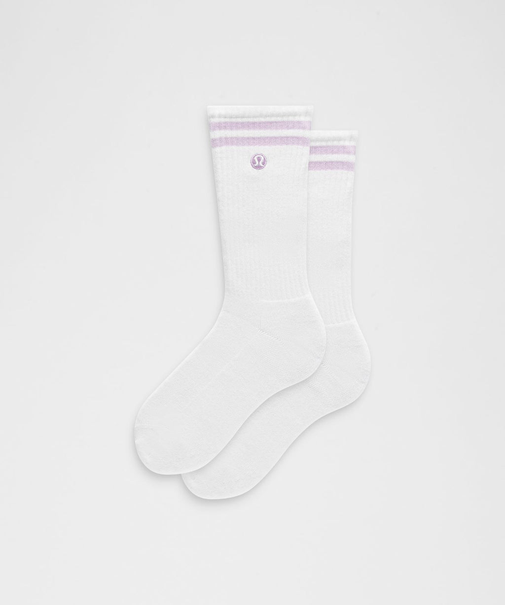 Unisex Daily Essential Crew Socks *Stripe White/Lilac Play