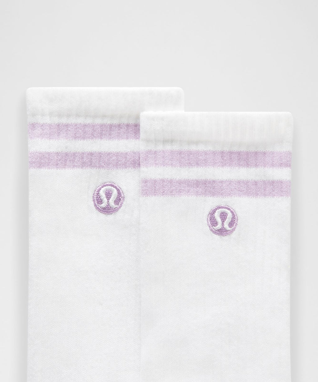 Unisex Daily Essential Crew Socks *Stripe White/Lilac Play