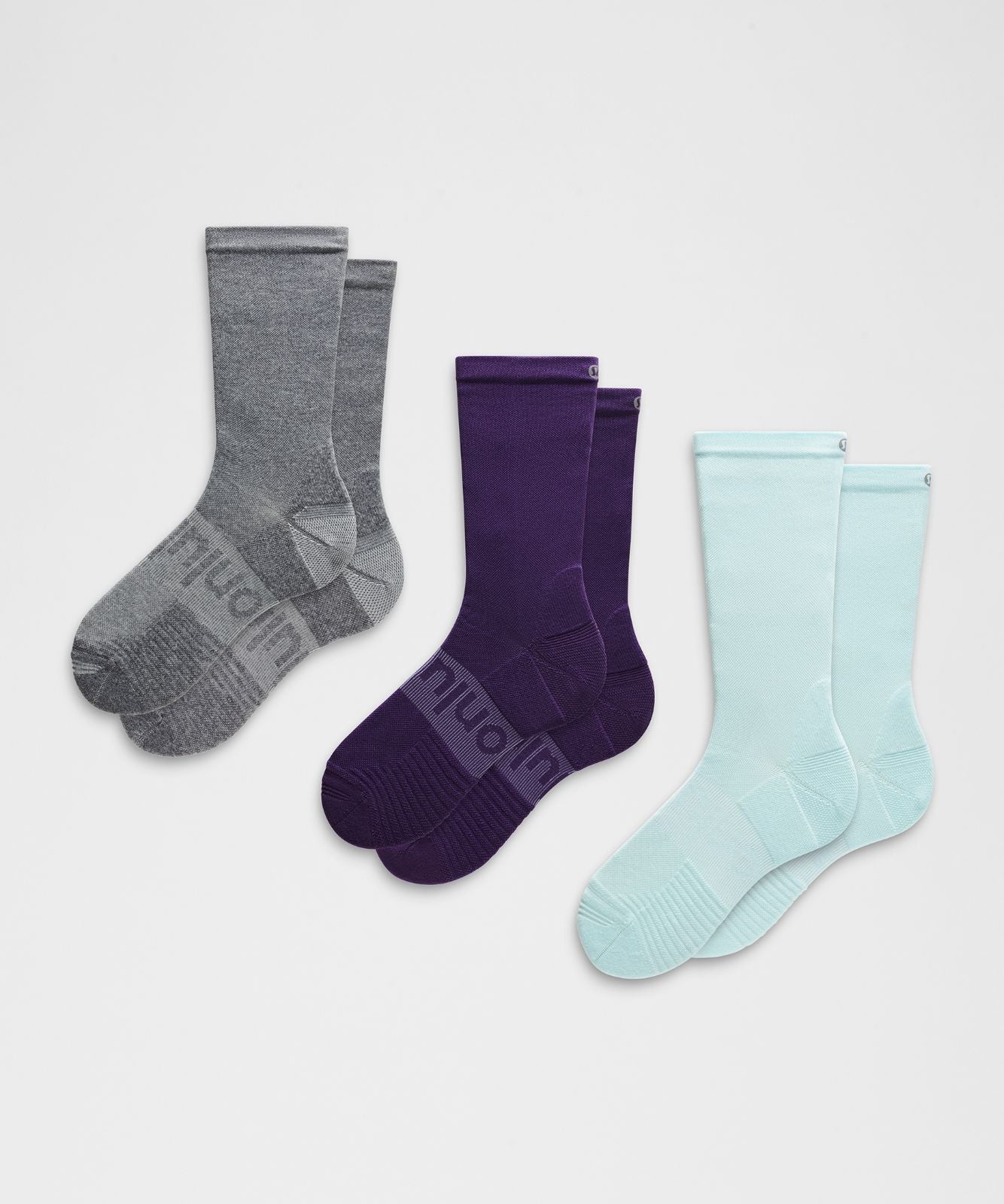 Unisex Power Stride Crew Socks *3 Pack Aquamarine/Heathered Grey/Going Grape