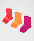 Unisex Power Stride Crew Socks *3 Pack Pink Flare/Star Burst Tone/Citrus Sizzle Tone