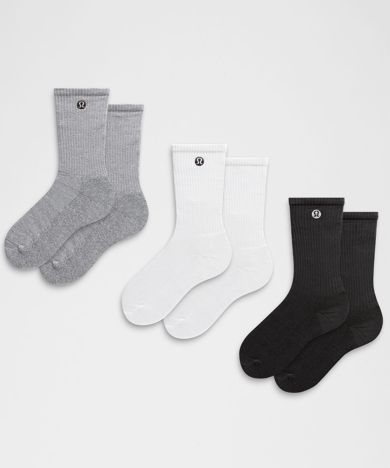 Unisex Daily Essential Crew Socks *3 Pack White/Heathered Core Light Grey/Black