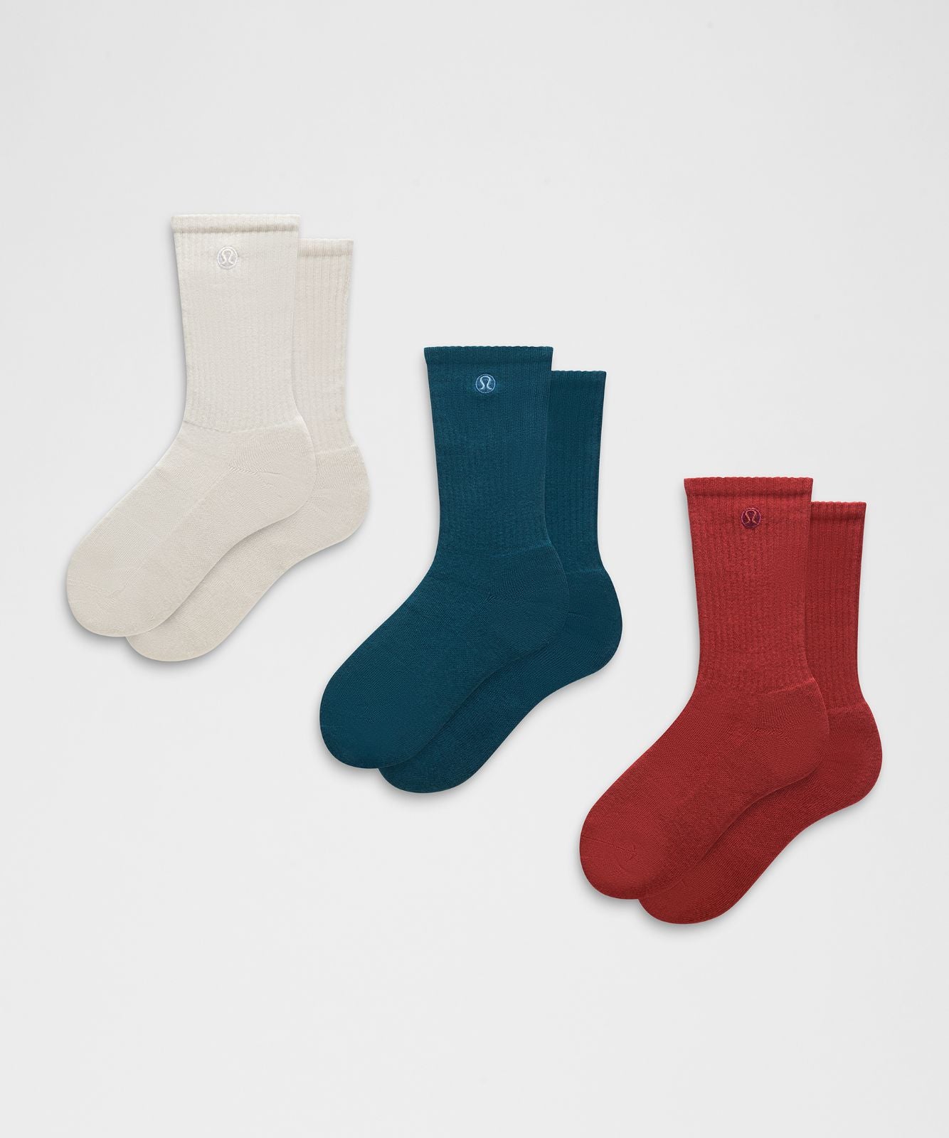 Unisex Daily Essential Crew Socks *3 Pack Rocket Red/Remixed Marine/Light Ivory