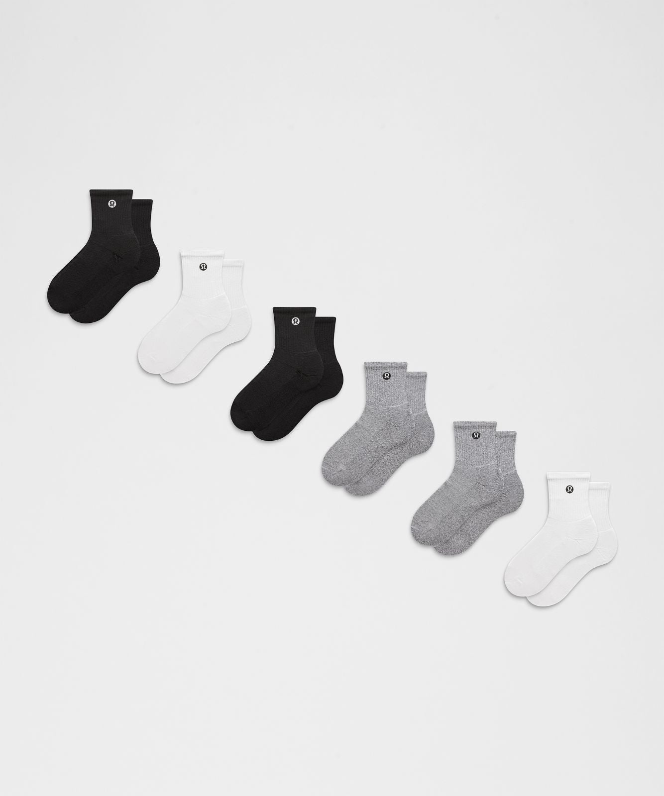 Unisex Daily Essential Quarter Socks *6 Pack White/Heathered Core Light Grey/Black