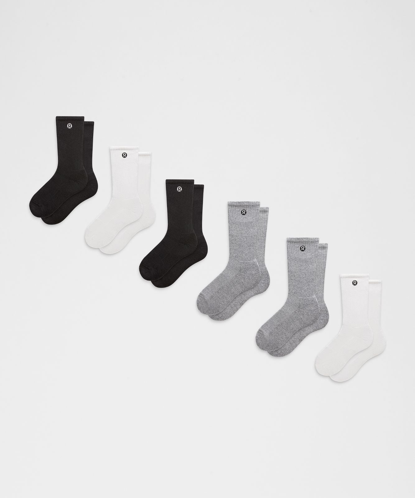 Unisex Daily Essential Crew Socks *6 Pack White/Heathered Core Light Grey/Black