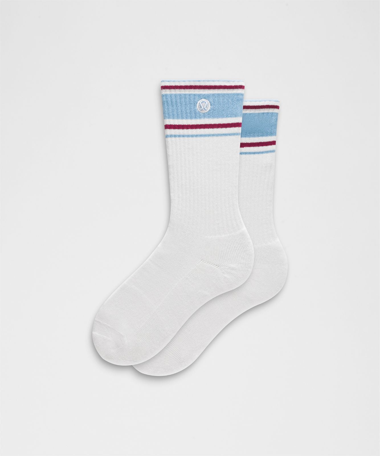 Unisex Daily Essential Crew Socks *Retro Stripe White/Dreamy Blue/Raspberry Rave
