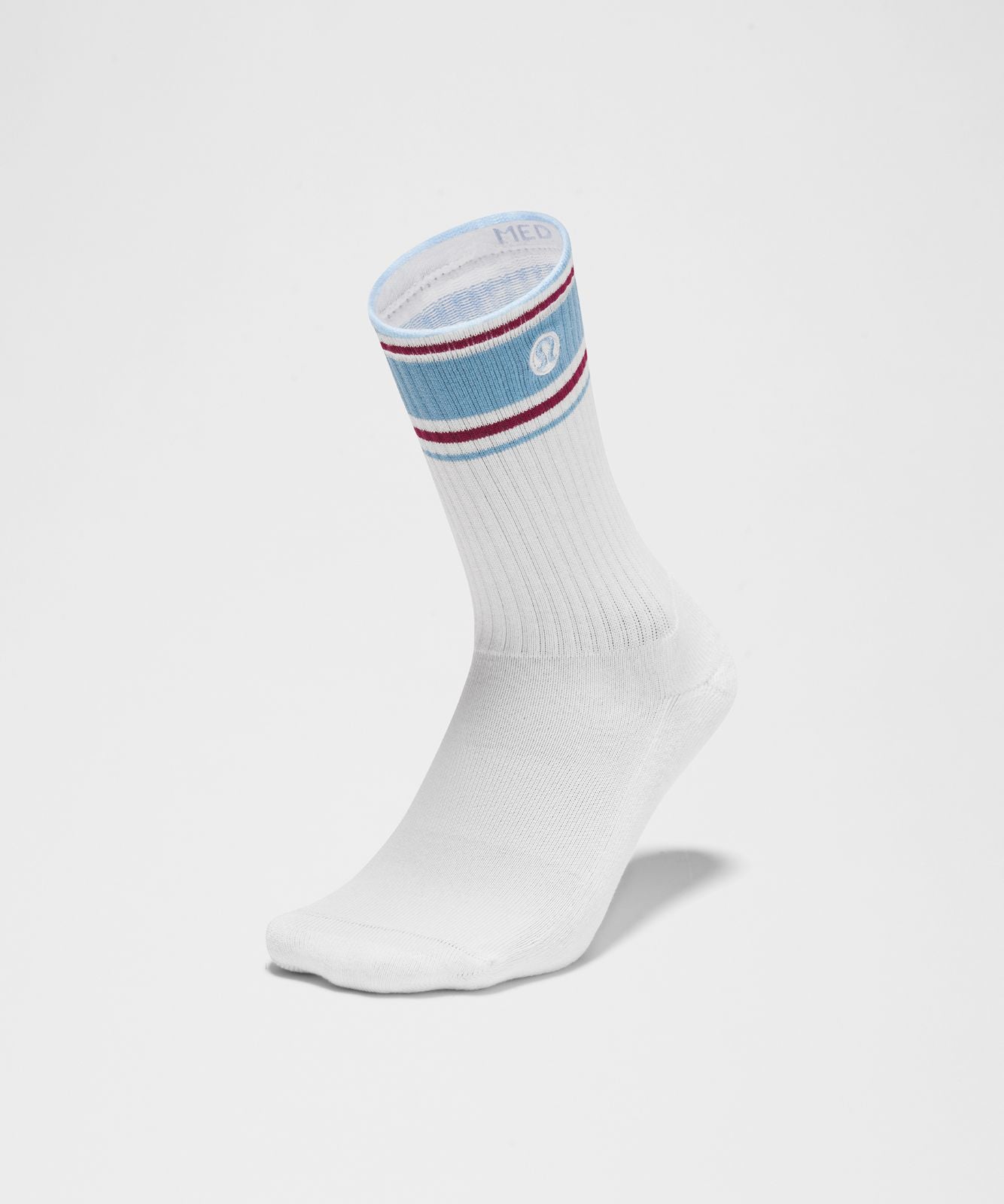 Unisex Daily Essential Crew Socks *Retro Stripe White/Dreamy Blue/Raspberry Rave