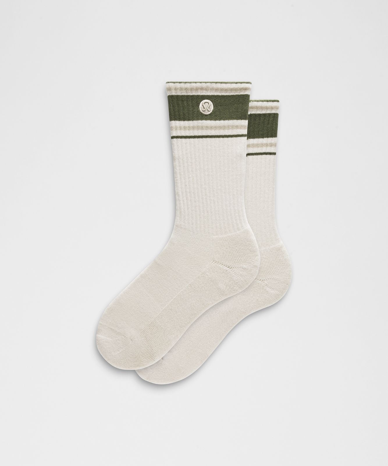 Unisex Daily Essential Crew Socks *Retro Stripe Light Ivory/Sassy Sage/Hailstone Grey