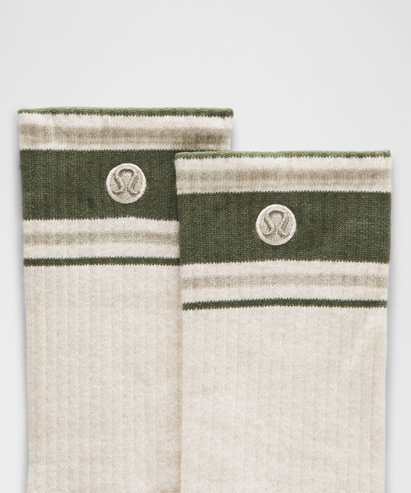 Unisex Daily Essential Crew Socks *Retro Stripe Light Ivory/Sassy Sage/Hailstone Grey