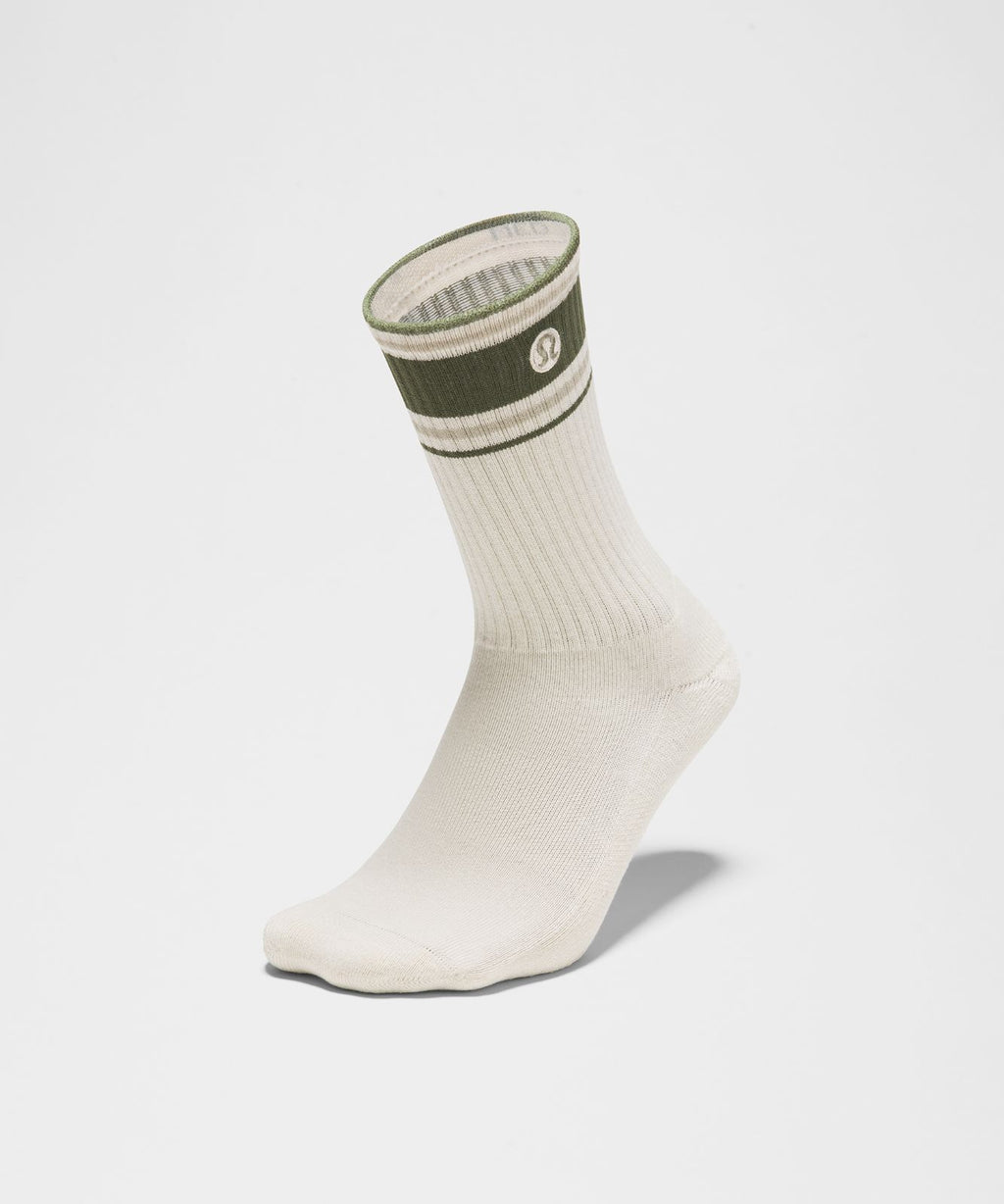 Unisex Daily Essential Crew Socks *Retro Stripe Light Ivory/Sassy Sage/Hailstone Grey
