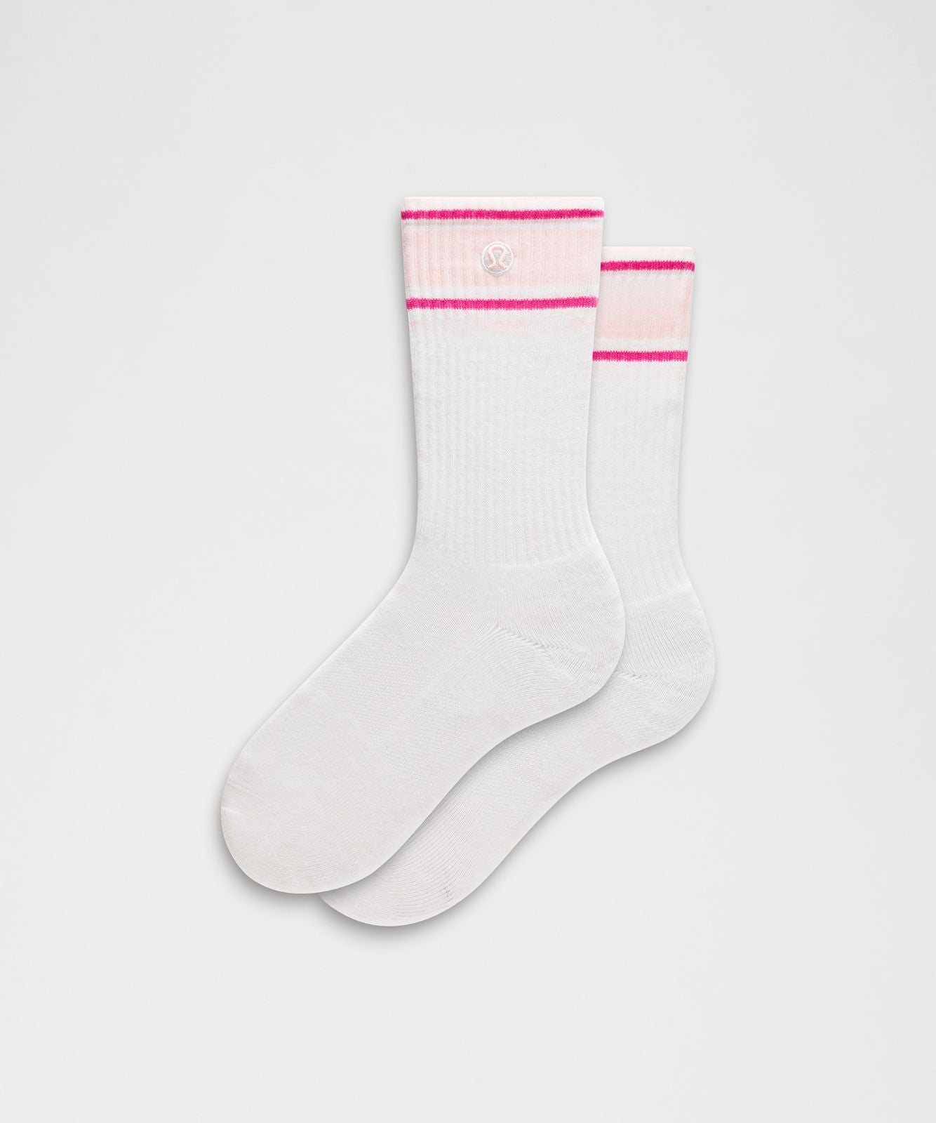 Unisex Daily Essential Crew Socks *Retro Stripe White/Pink Pearl/Flamingo Fun Tone