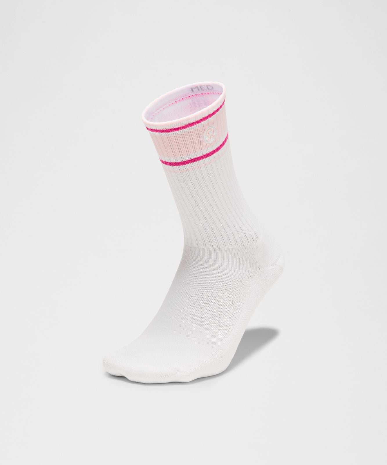 Unisex Daily Essential Crew Socks *Retro Stripe White/Pink Pearl/Flamingo Fun Tone