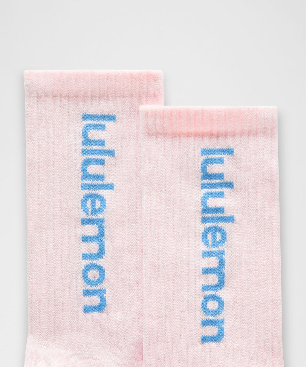 Unisex Daily Essential Crew Socks *Wordmark Pink Pearl/Beach Ball Blue/Ocean Wave