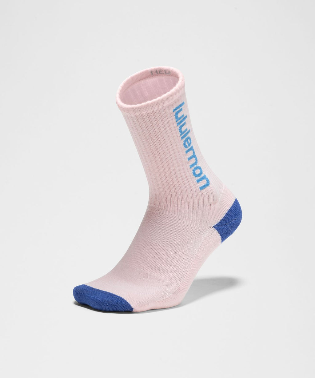 Unisex Daily Essential Crew Socks *Wordmark Pink Pearl/Beach Ball Blue/Ocean Wave