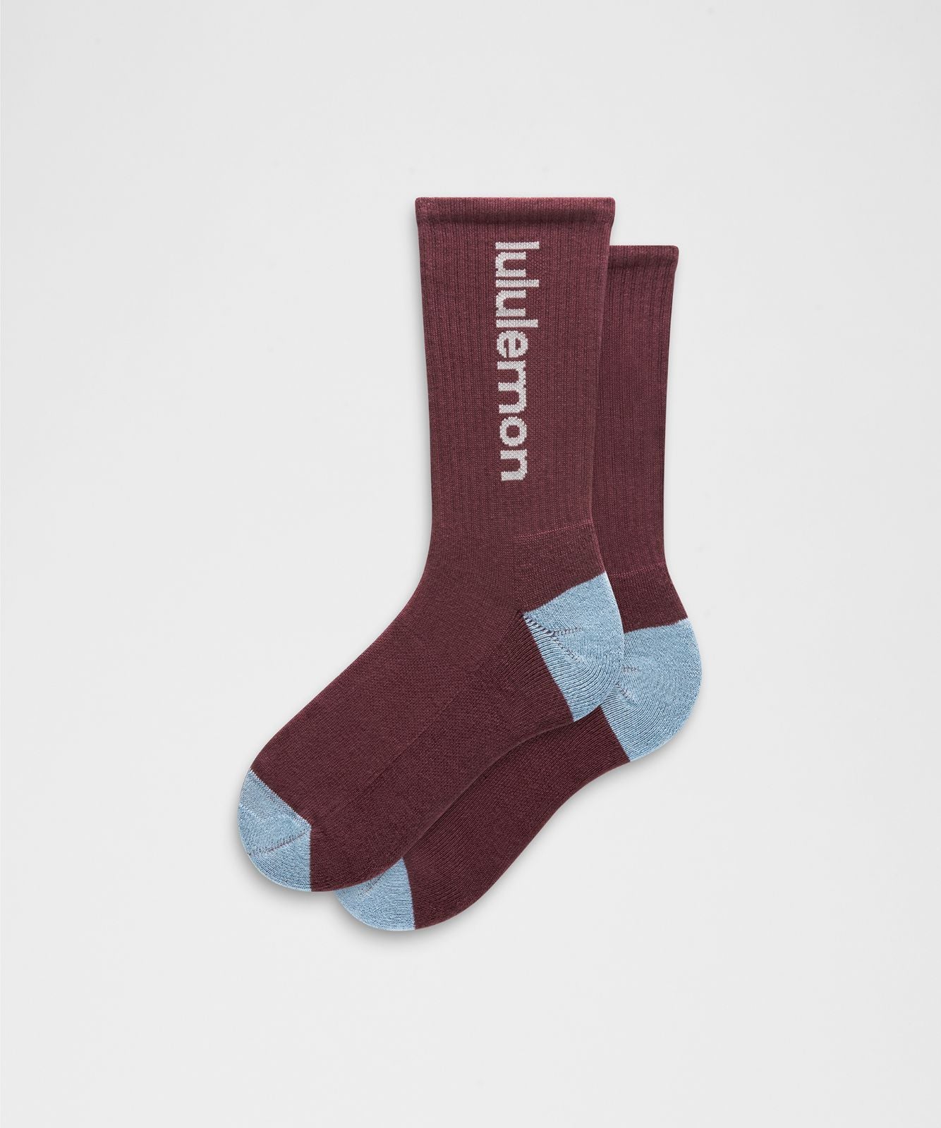 Unisex Daily Essential Crew Socks *Wordmark Burgundy Bay/Dreamy Blue/Light Ivory