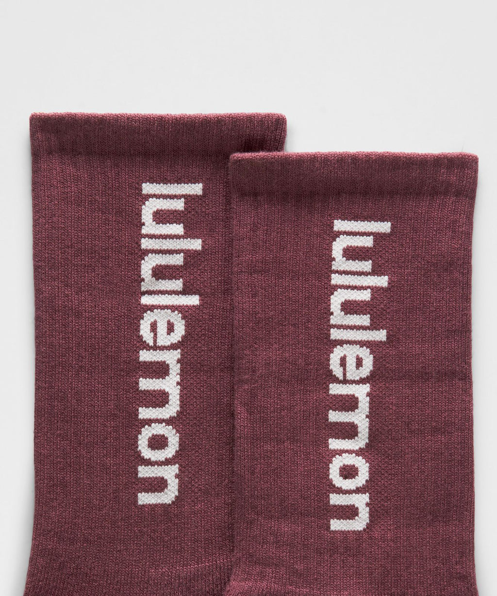 Unisex Daily Essential Crew Socks *Wordmark Burgundy Bay/Dreamy Blue/Light Ivory