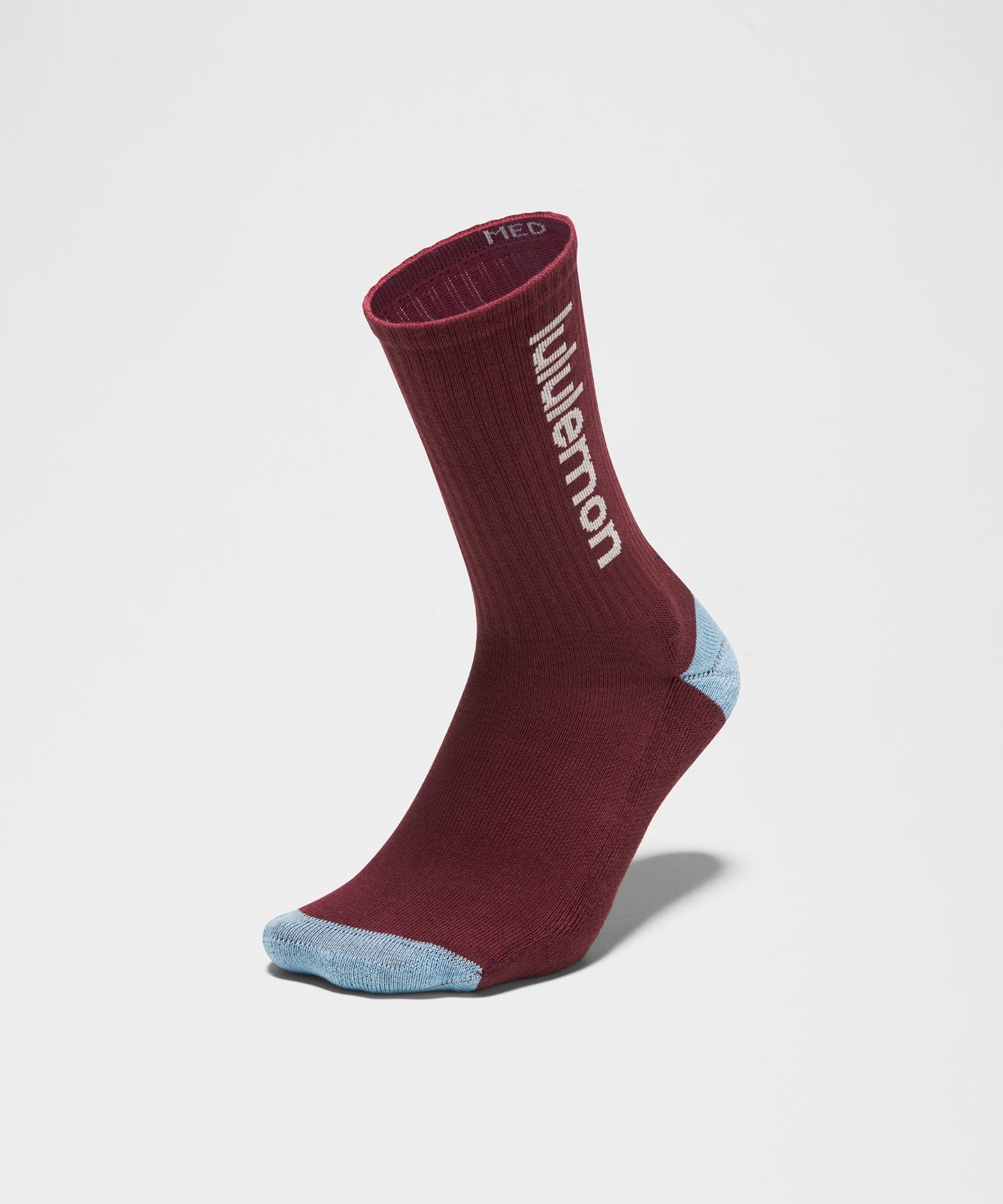 Unisex Daily Essential Crew Socks *Wordmark Burgundy Bay/Dreamy Blue/Light Ivory