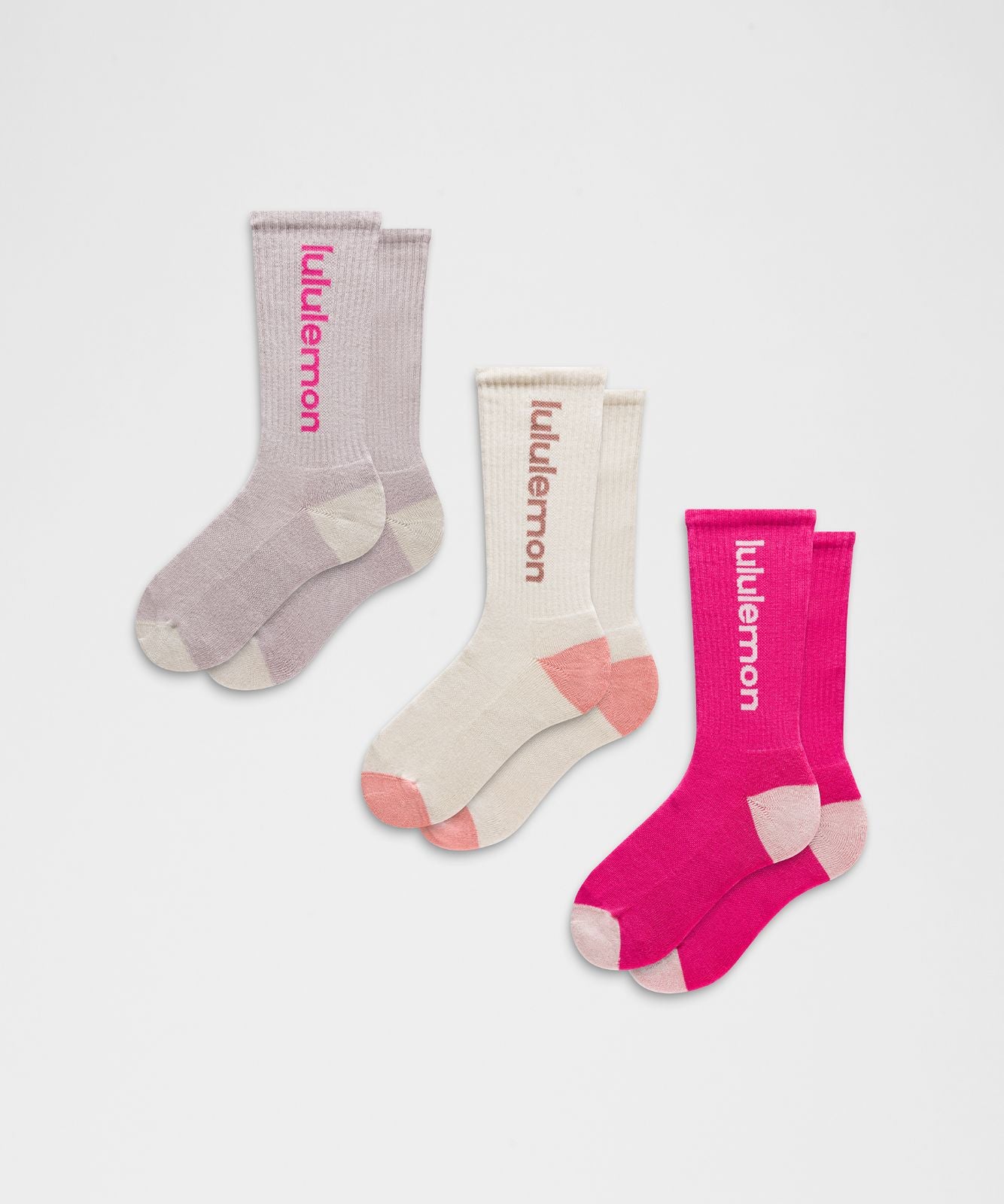 Unisex Daily Essential Crew Socks Wordmark *3 Pack Flamingo Fun Tone/Light Ivory/Icy Taupe