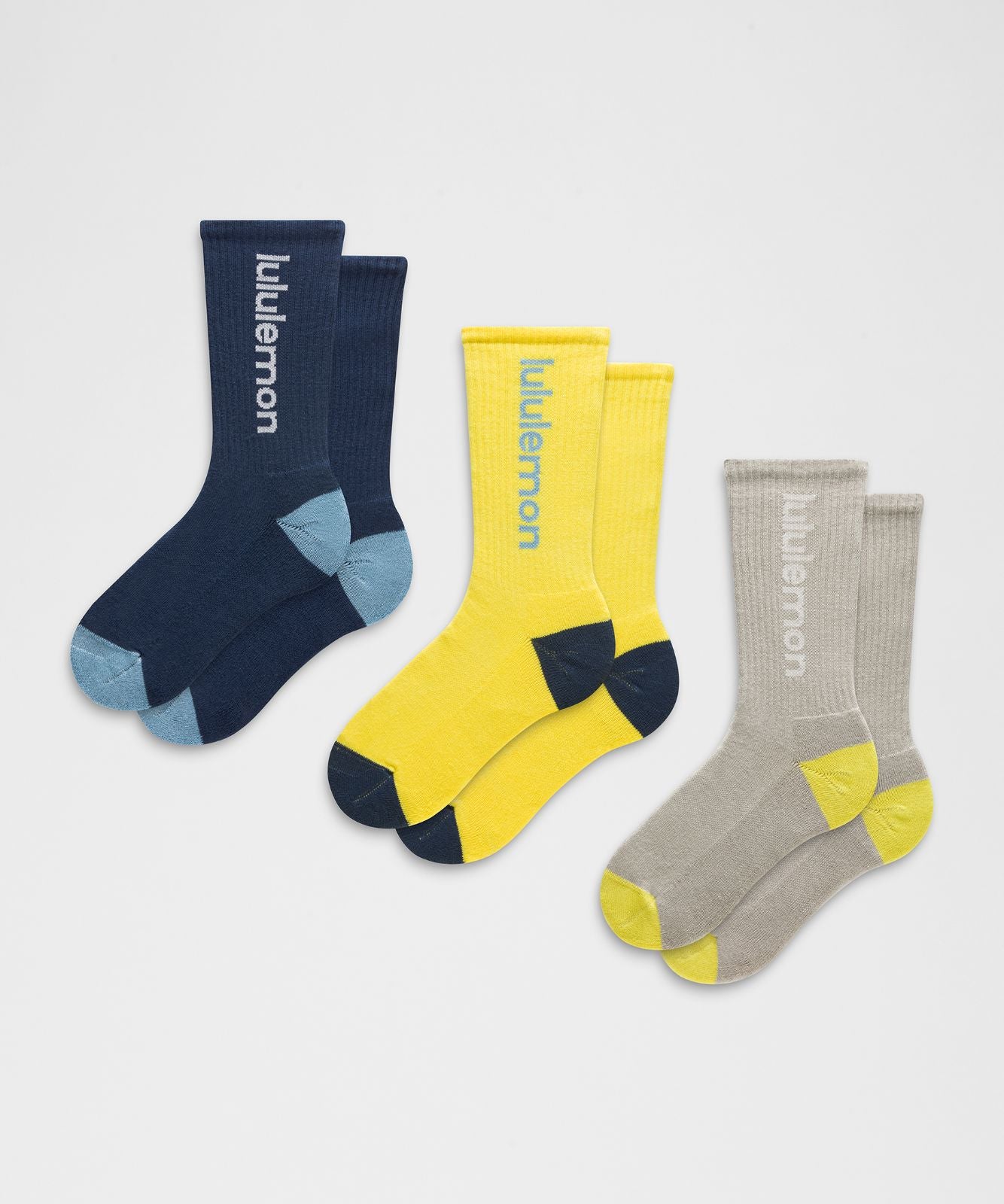 Unisex Daily Essential Crew Socks Wordmark *3 Pack Club Blue/Lime & Yours/Hailstone Grey