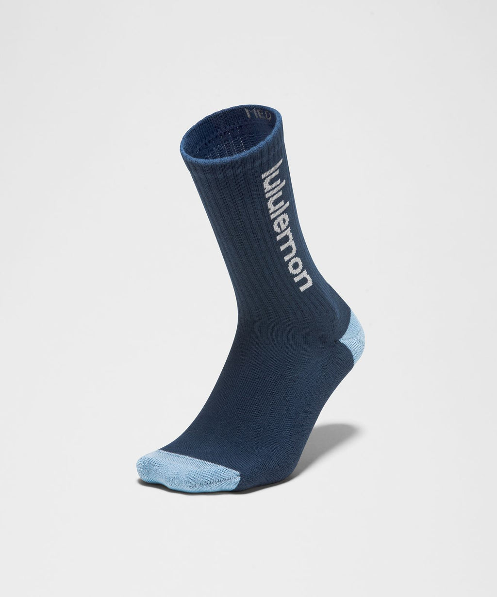 Unisex Daily Essential Crew Socks Wordmark *3 Pack Club Blue/Lime & Yours/Hailstone Grey