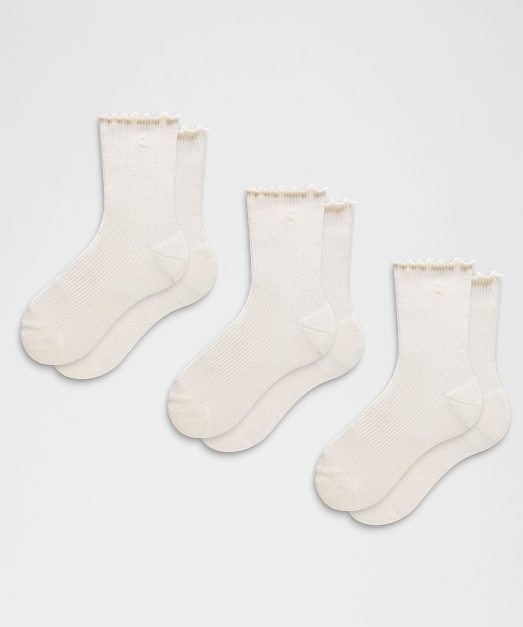 Unisex Lettuce Edge Quarter Socks *3 Pack Coconut Ivory/Coconut Ivory/Coconut Ivory