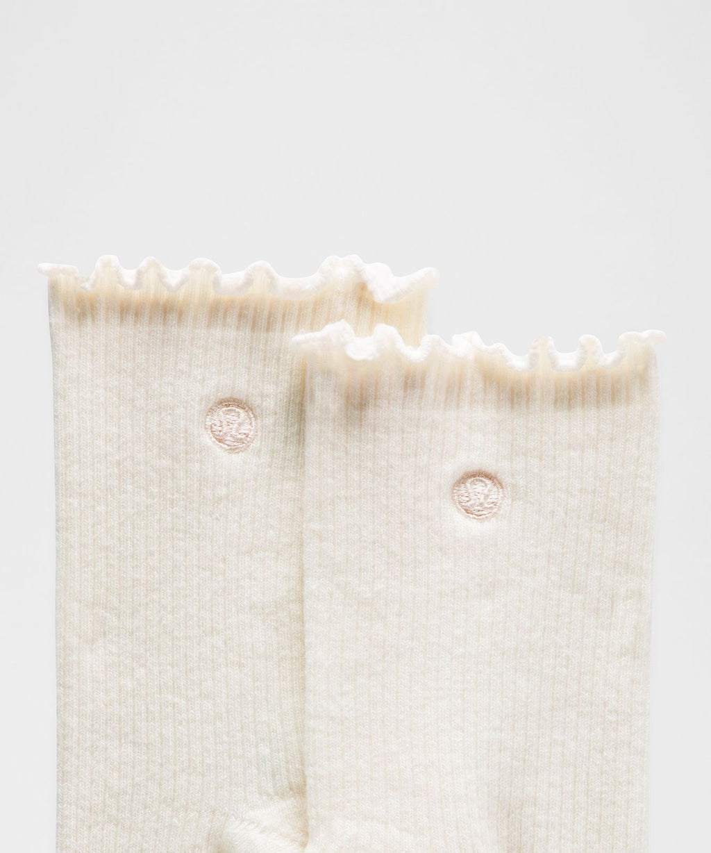 Unisex Lettuce Edge Quarter Socks *3 Pack Coconut Ivory/Coconut Ivory/Coconut Ivory