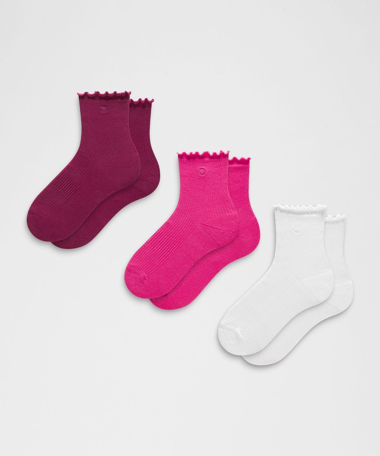 Unisex Lettuce Edge Quarter Socks *3 Pack Raspberry Rave/White/Flamingo Fun Tone