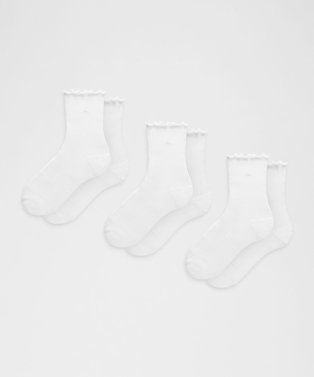 Unisex Lettuce Edge Quarter Socks *3 Pack White/White/White