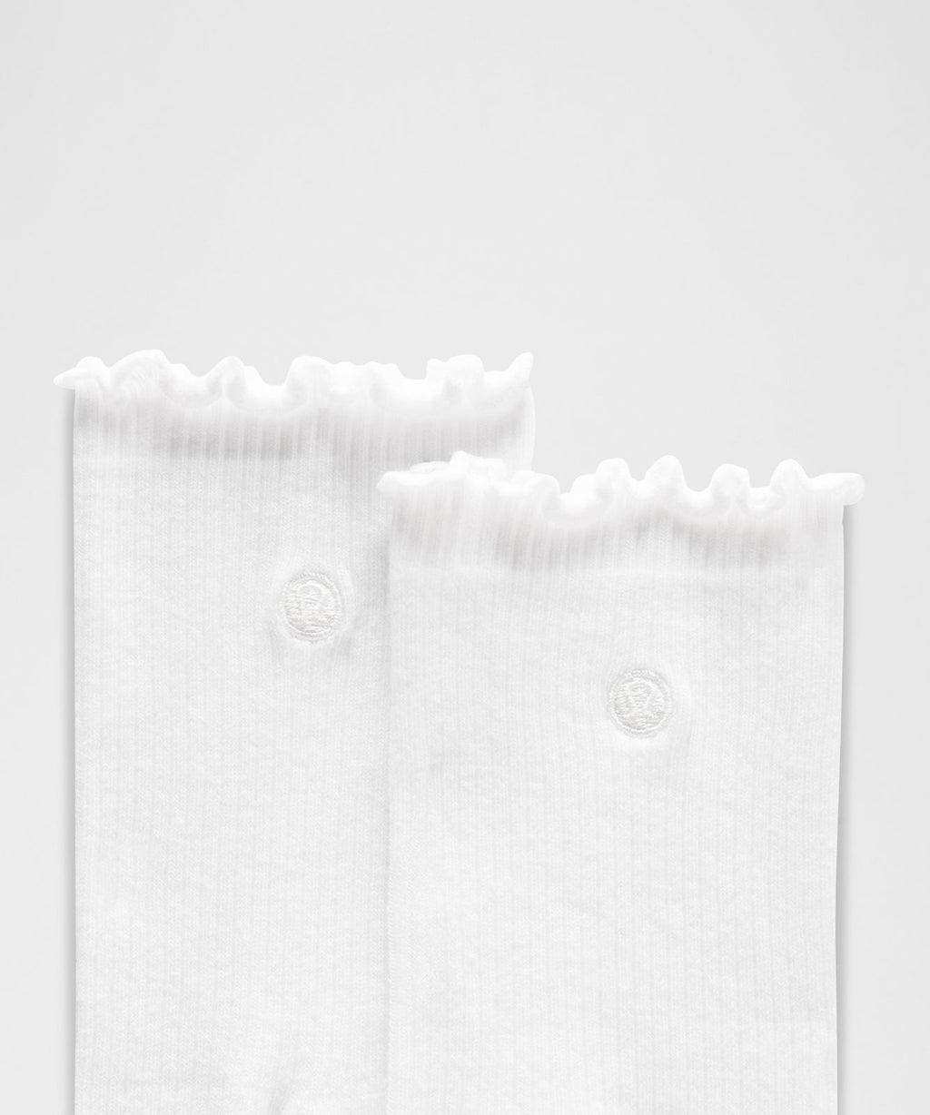 Unisex Lettuce Edge Quarter Socks *3 Pack White/White/White