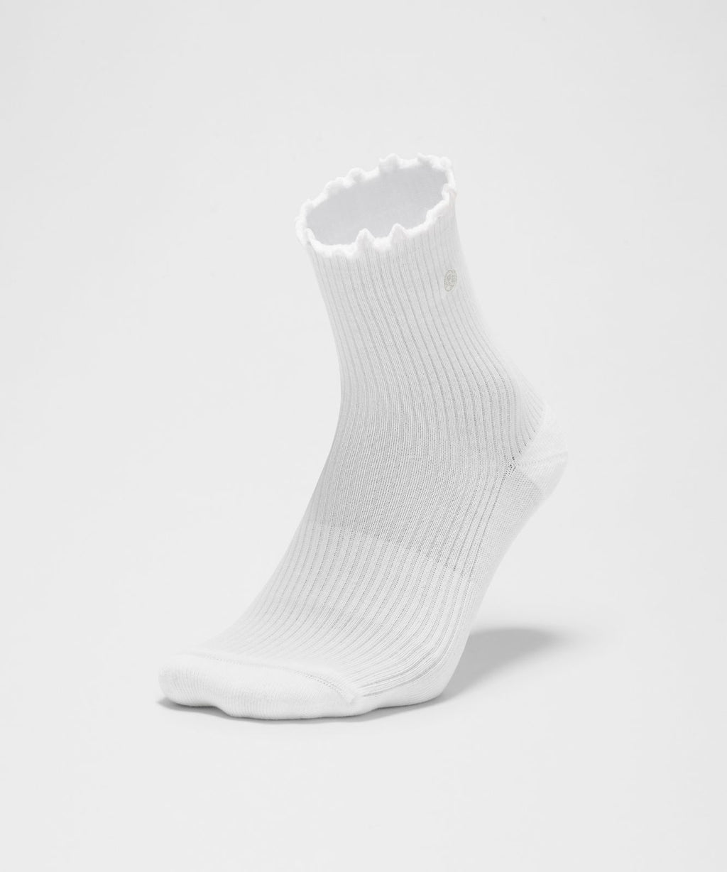 Unisex Lettuce Edge Quarter Socks *3 Pack White/White/White