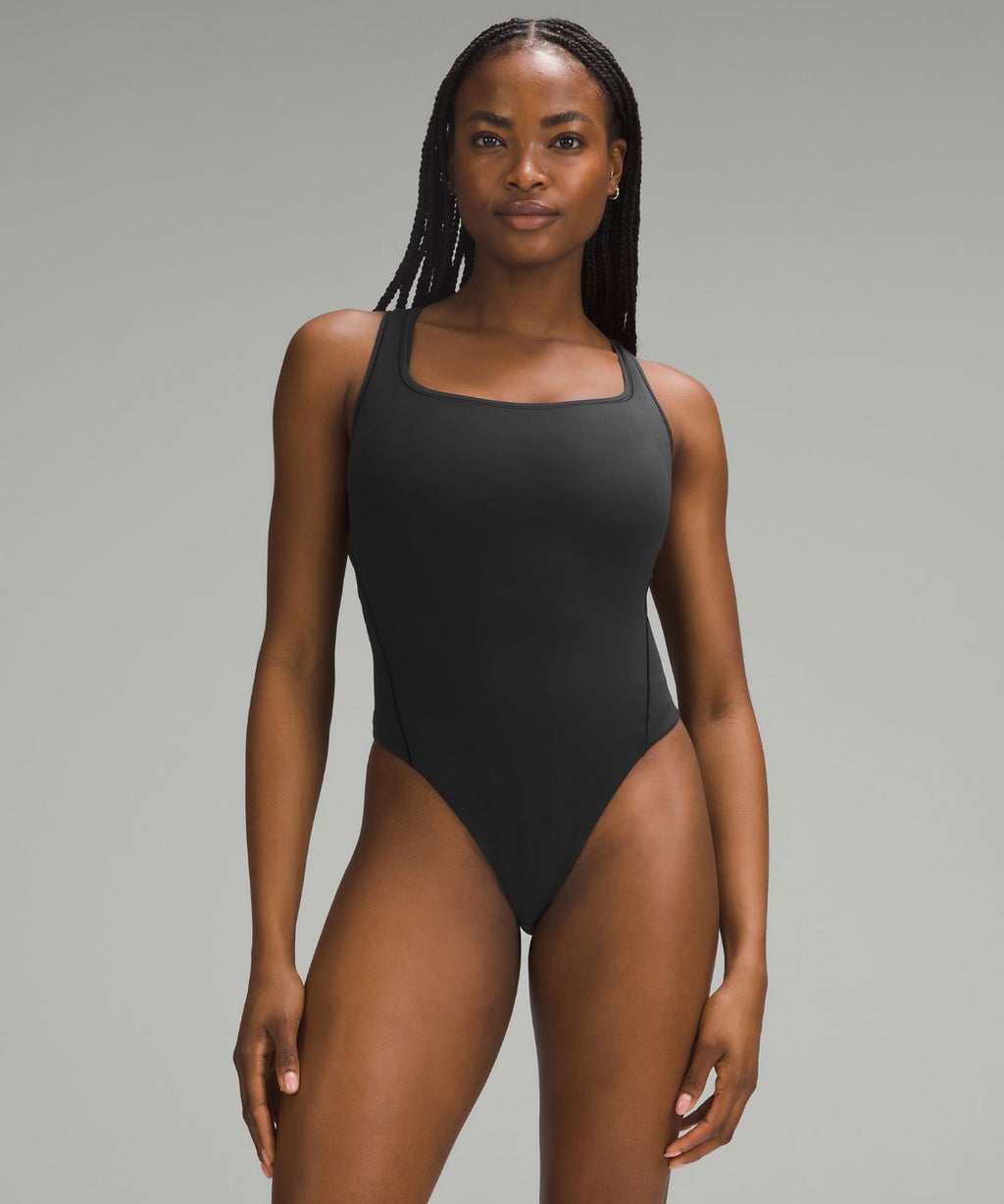 Wundermost Ultra-Soft Nulu Square-Neck Sleeveless Bodysuit Black