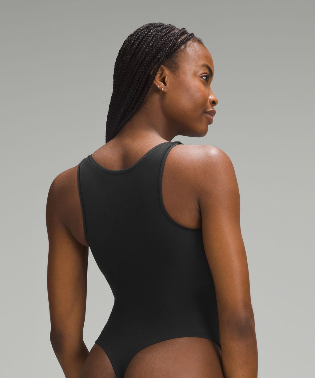 Wundermost Ultra-Soft Nulu Square-Neck Sleeveless Bodysuit Black