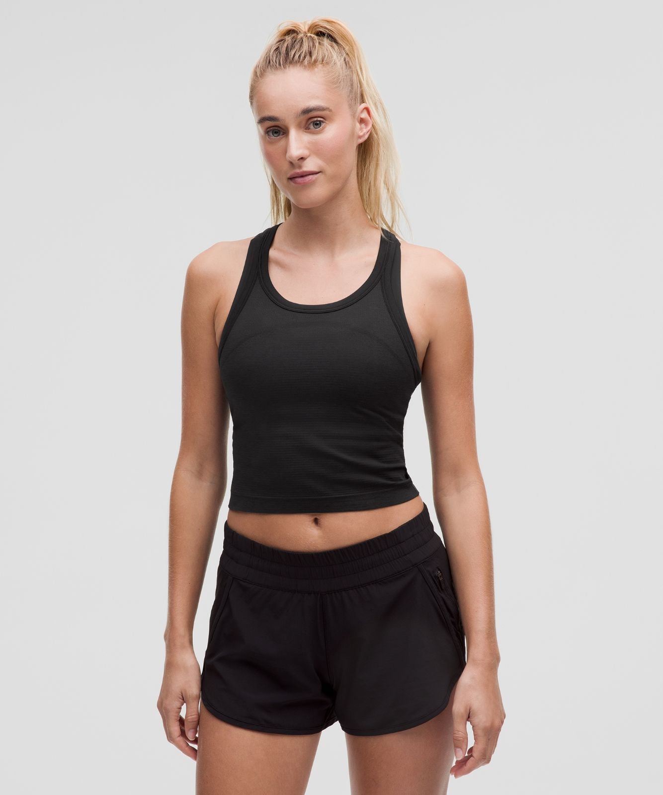 Swiftly Tech Cropped Racerback Tank Top 2.0 Black/Black