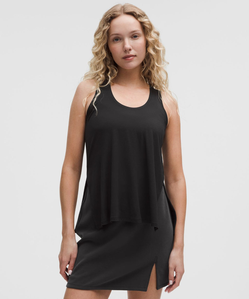 SilkyAppeal Side-Slit Tank Top Black