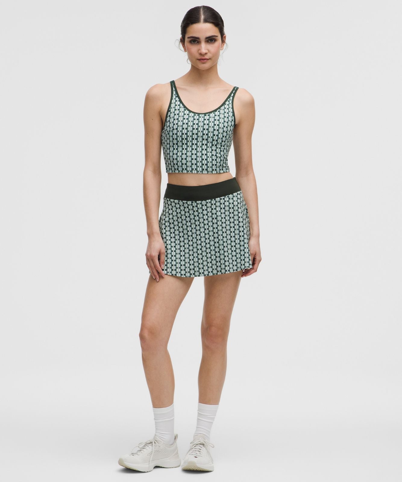 Scoop-Neck Cutout Tennis Tank Top *Medium Support, B/C Cup Gingham Stripe Rainforest Green Multi/Rainforest Green