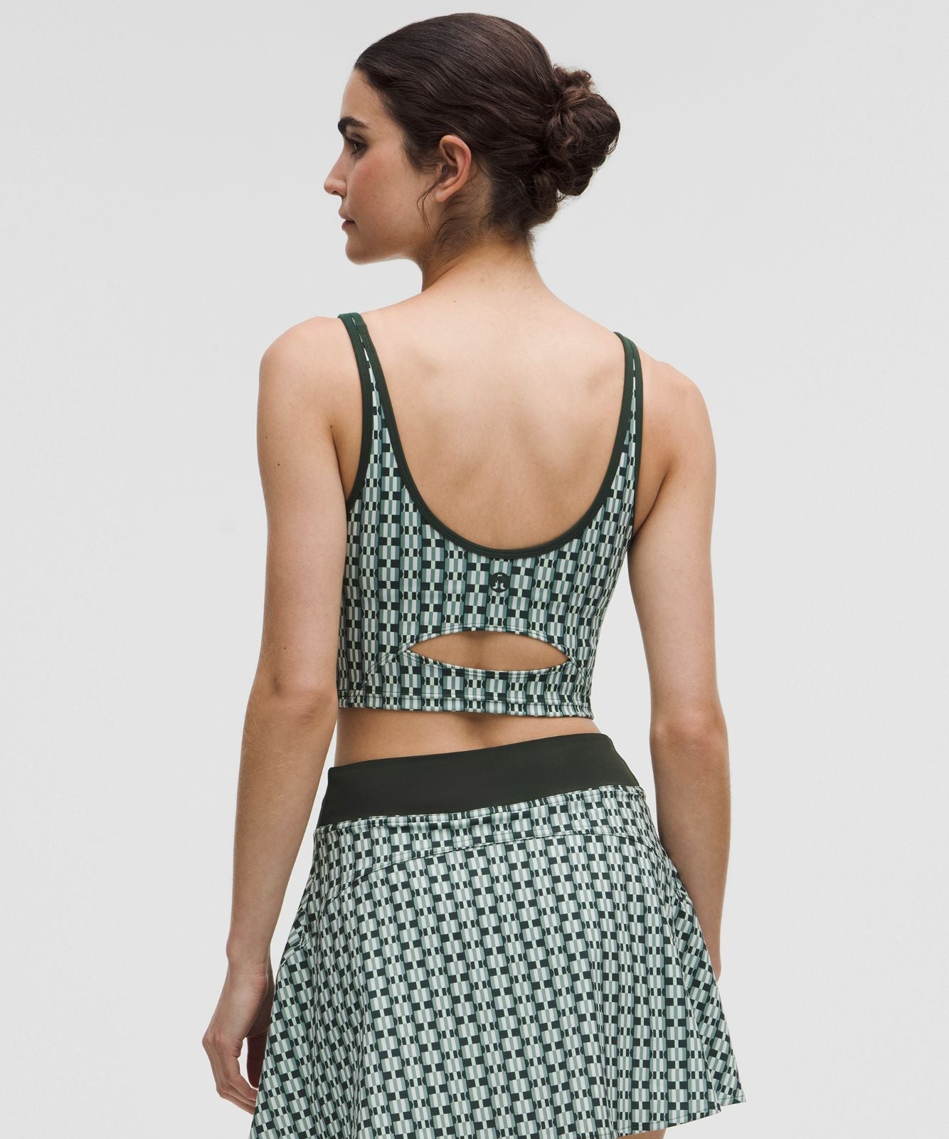 Scoop-Neck Cutout Tennis Tank Top *Medium Support, B/C Cup Gingham Stripe Rainforest Green Multi/Rainforest Green