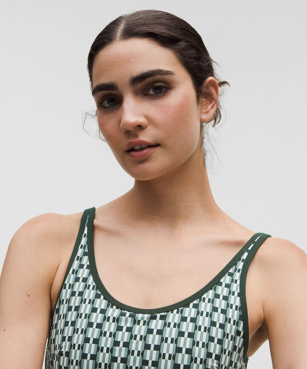 Scoop-Neck Cutout Tennis Tank Top *Medium Support, B/C Cup Gingham Stripe Rainforest Green Multi/Rainforest Green