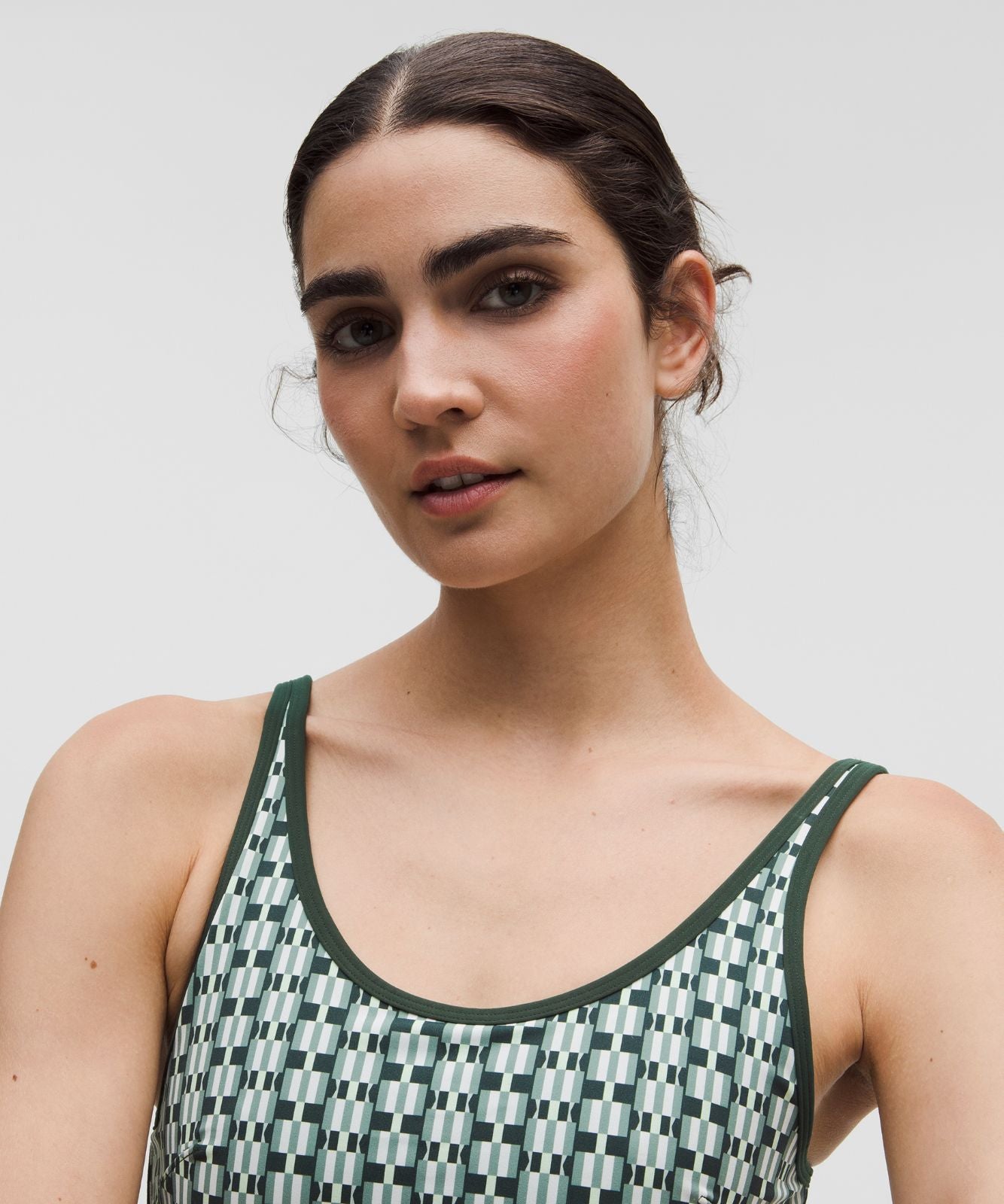 Scoop-Neck Cutout Tennis Tank Top *Medium Support, B/C Cup Gingham Stripe Rainforest Green Multi/Rainforest Green