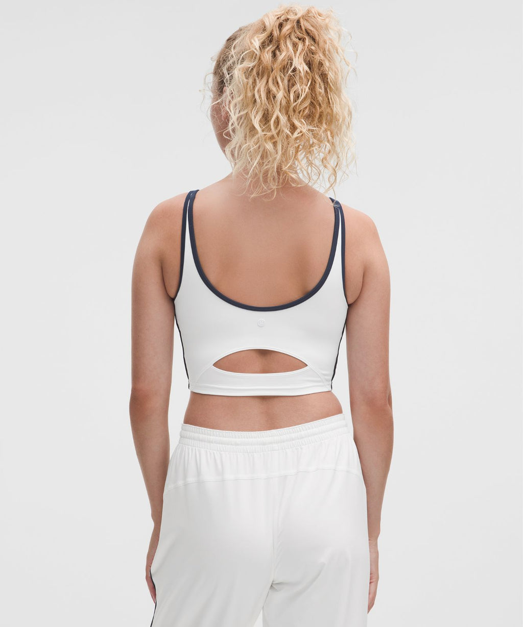 Scoop-Neck Cutout Tennis Tank Top *Medium Support, B/C Cup White/Club Blue
