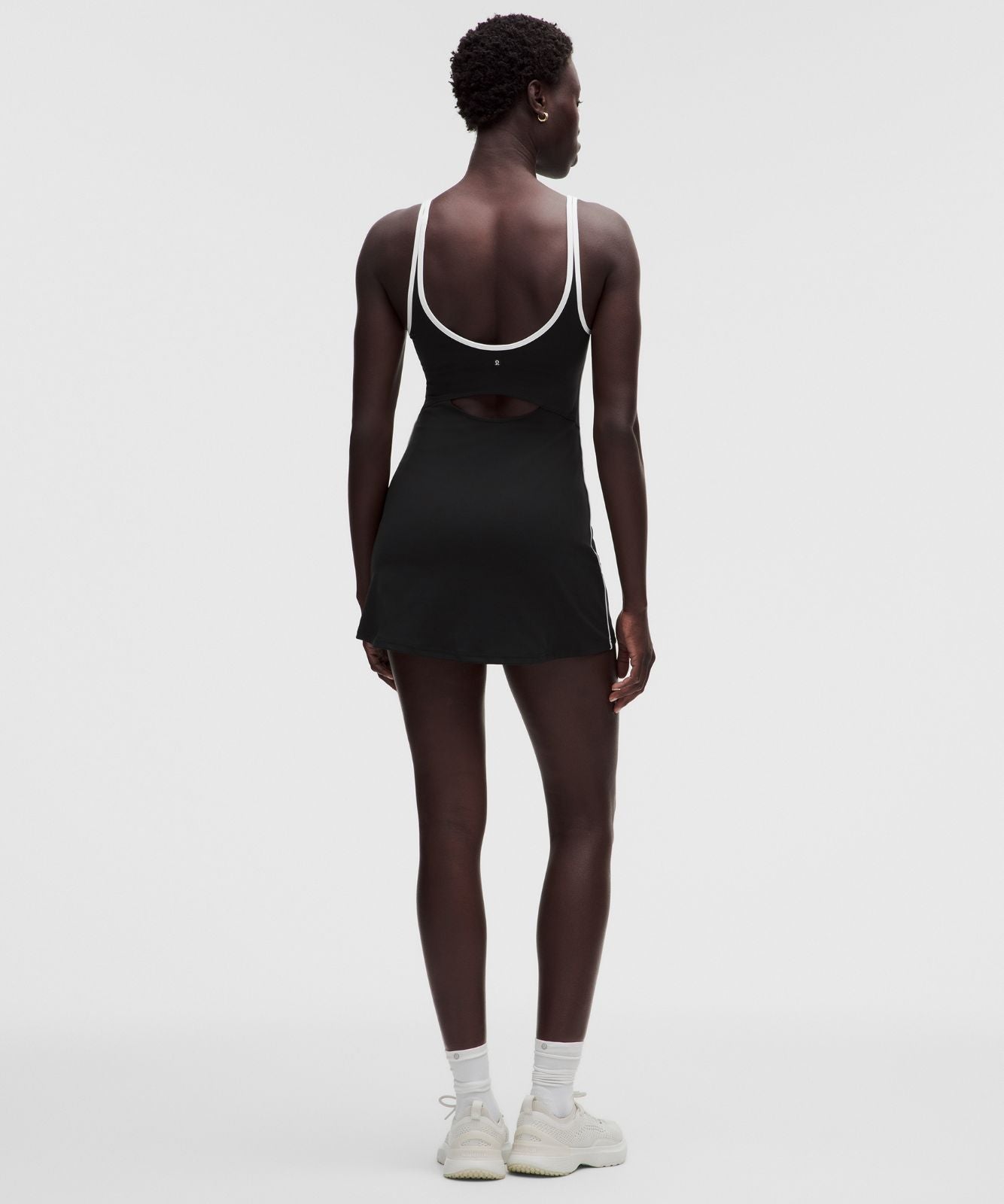 Scoop-Neck Cutout Tennis Dress Black/White