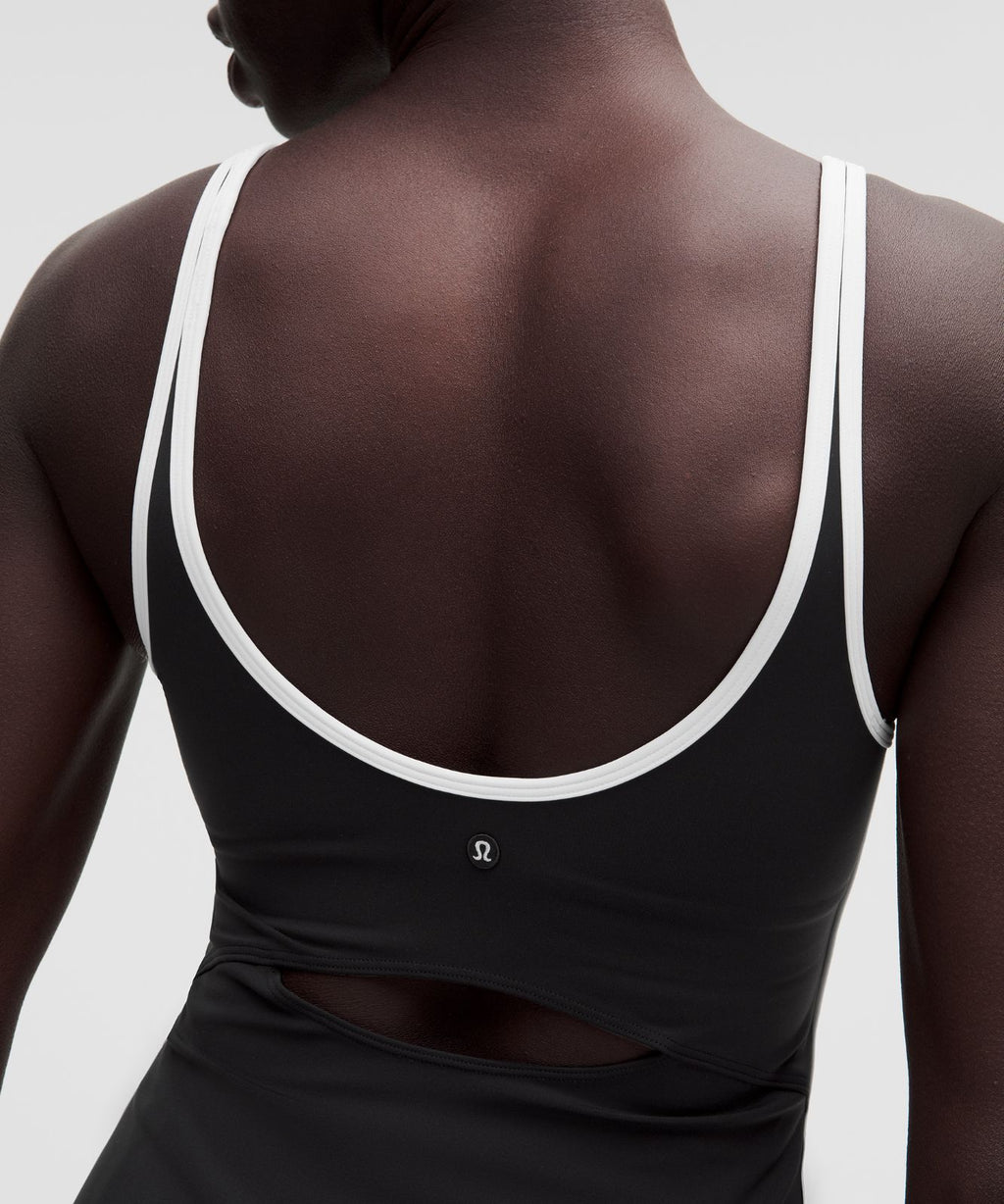 Scoop-Neck Cutout Tennis Dress Black/White